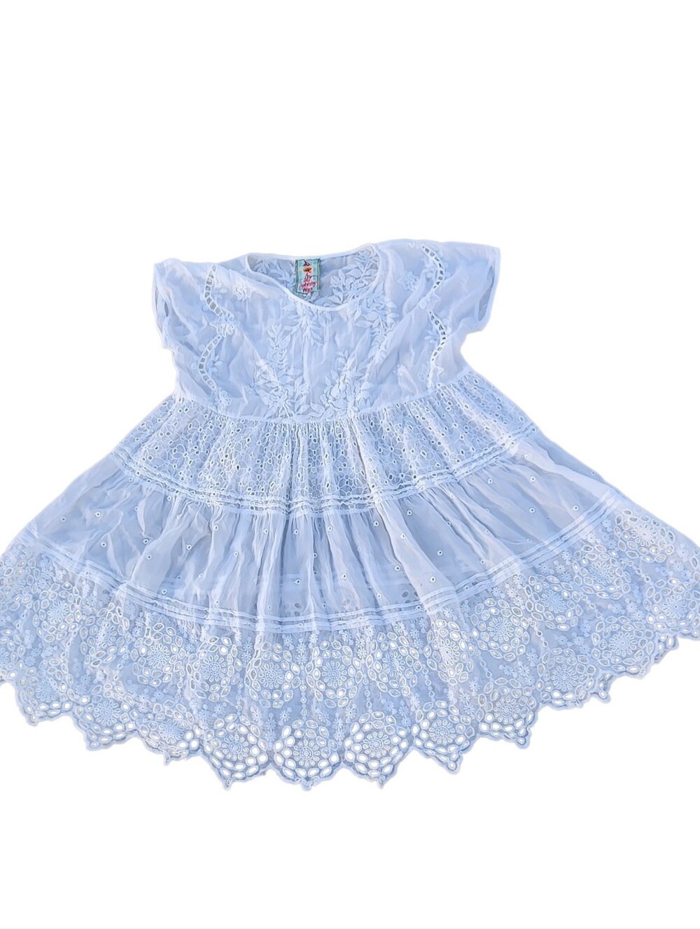 Johnny Was Tiered Embroidered Eyelet Cotton Tunic Dress - Cover Up size S